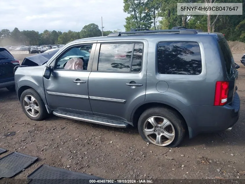 2012 Honda Pilot Ex-L VIN: 5FNYF4H69CB047647 Lot: 40457902