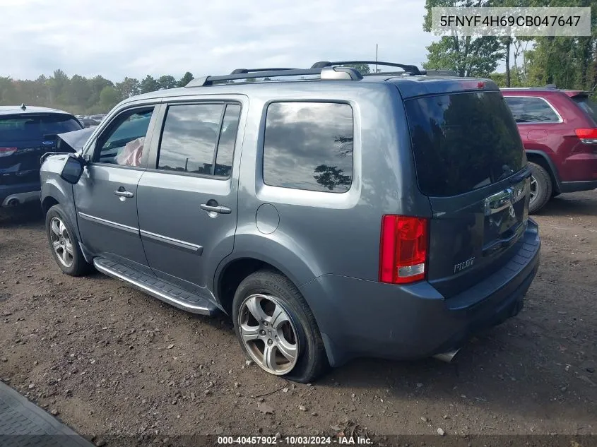 2012 Honda Pilot Ex-L VIN: 5FNYF4H69CB047647 Lot: 40457902