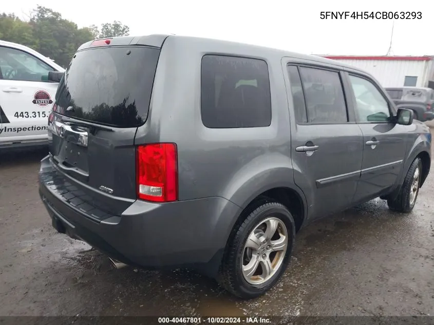 2012 Honda Pilot Ex-L VIN: 5FNYF4H54CB063293 Lot: 40467801