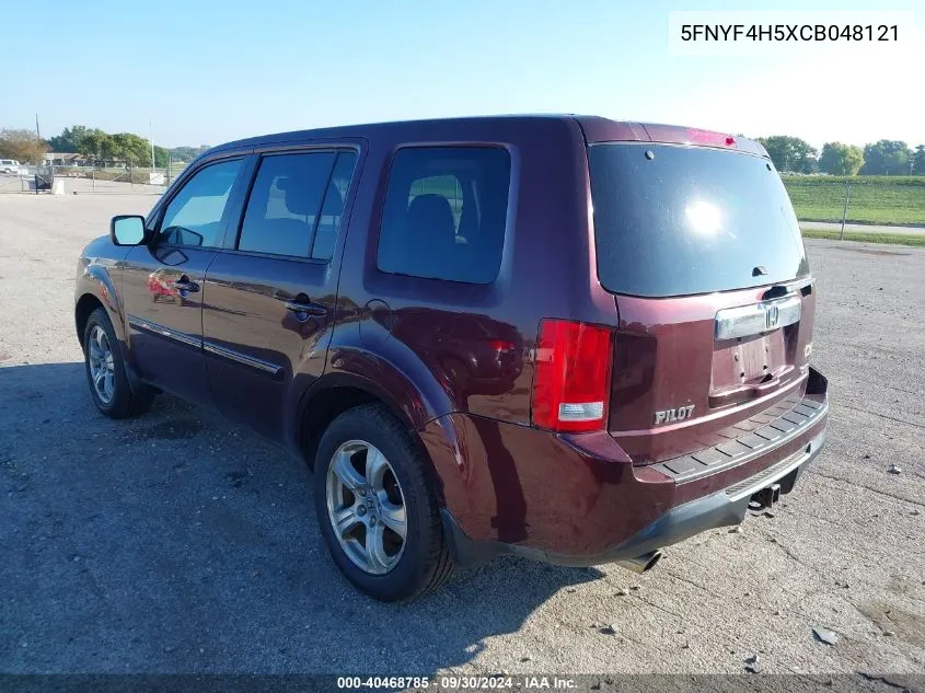 2012 Honda Pilot Exl VIN: 5FNYF4H5XCB048121 Lot: 40468785