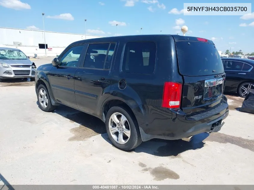 2012 Honda Pilot Ex VIN: 5FNYF3H43CB035700 Lot: 40481087