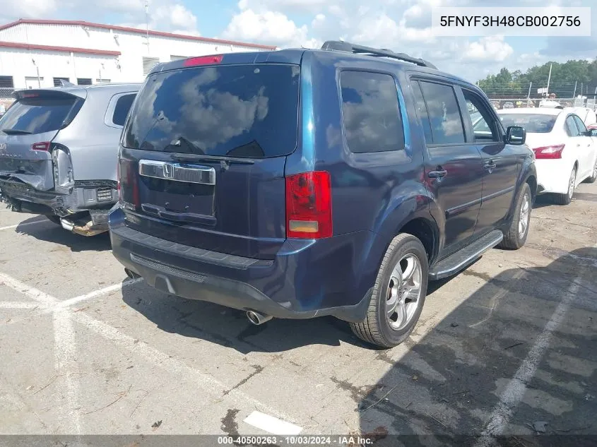 2012 Honda Pilot Ex VIN: 5FNYF3H48CB002756 Lot: 40500263