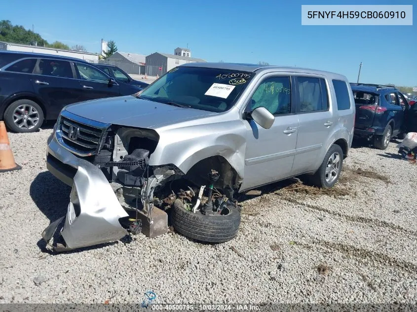 2012 Honda Pilot Ex-L VIN: 5FNYF4H59CB060910 Lot: 40500795