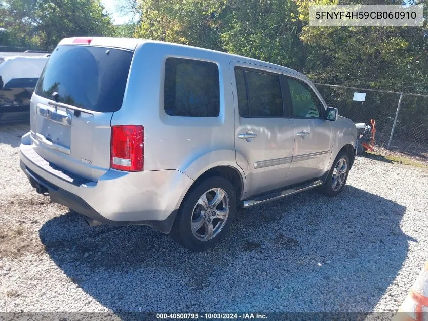 2012 Honda Pilot Ex-L VIN: 5FNYF4H59CB060910 Lot: 40500795