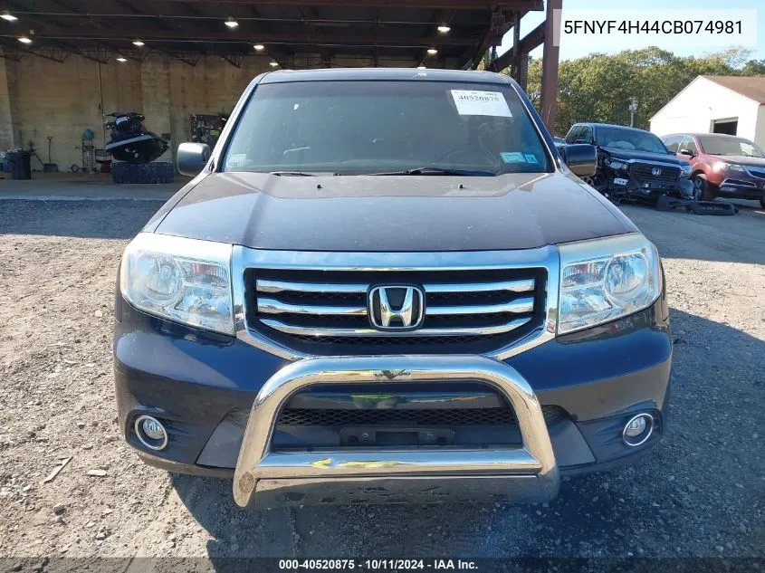 2012 Honda Pilot Ex VIN: 5FNYF4H44CB074981 Lot: 40520875