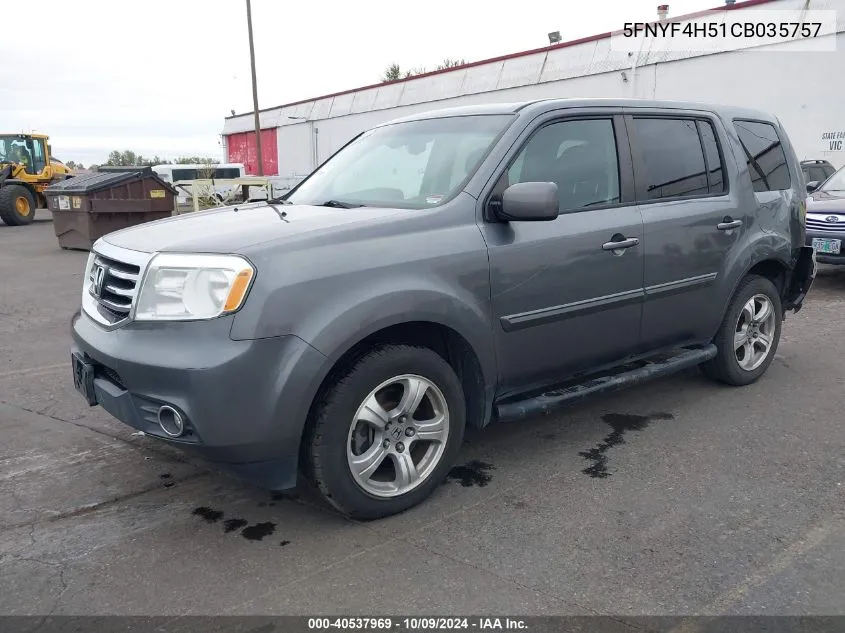 2012 Honda Pilot Ex-L VIN: 5FNYF4H51CB035757 Lot: 40537969