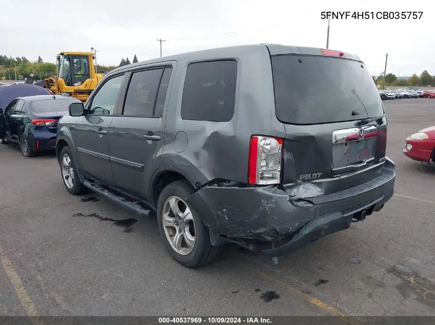 2012 Honda Pilot Ex-L VIN: 5FNYF4H51CB035757 Lot: 40537969