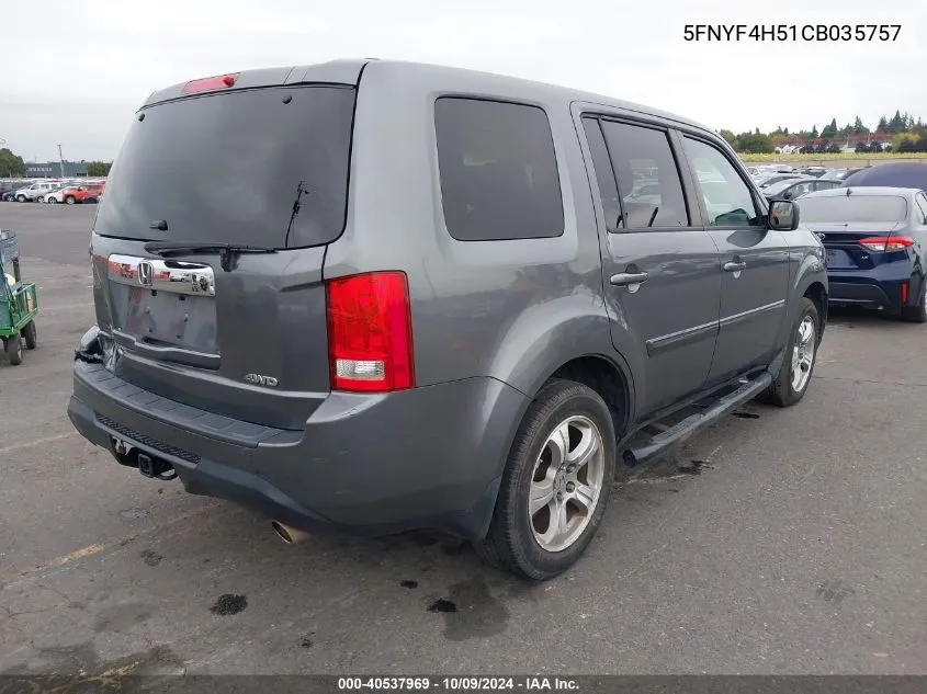 2012 Honda Pilot Ex-L VIN: 5FNYF4H51CB035757 Lot: 40537969