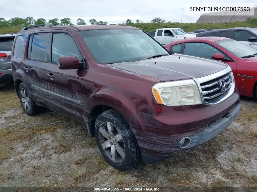 2012 Honda Pilot Touring VIN: 5FNYF3H94CB007593 Lot: 40543315