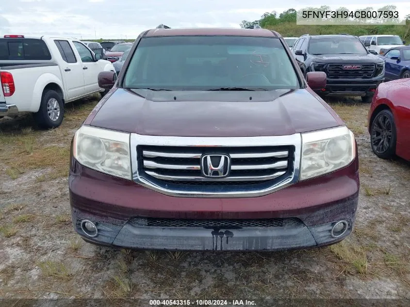 5FNYF3H94CB007593 2012 Honda Pilot Touring