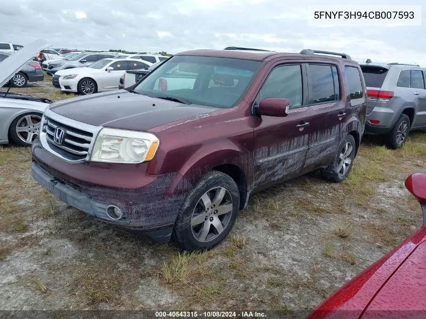 2012 Honda Pilot Touring VIN: 5FNYF3H94CB007593 Lot: 40543315