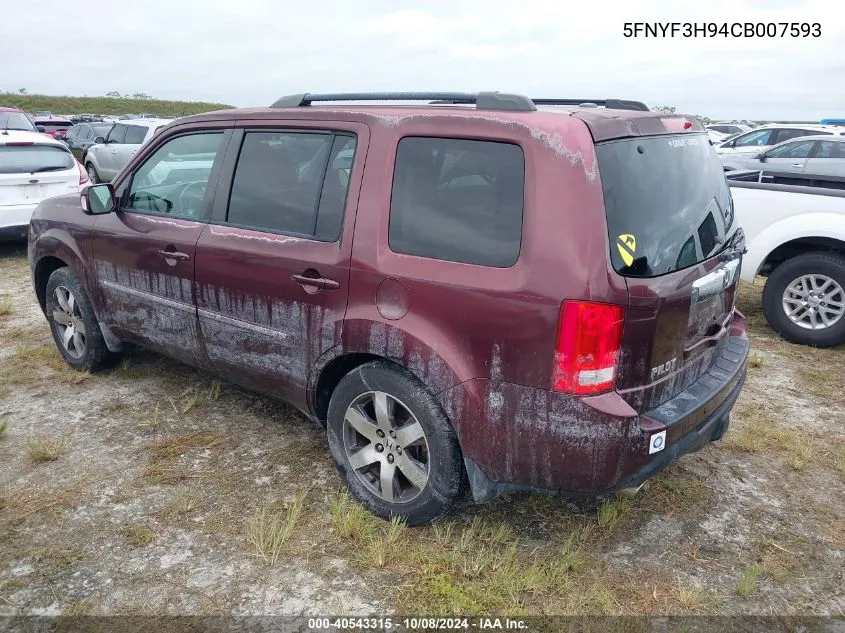 2012 Honda Pilot Touring VIN: 5FNYF3H94CB007593 Lot: 40543315