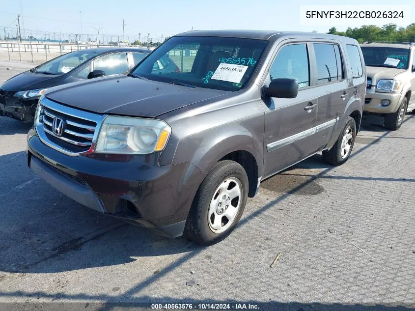 2012 Honda Pilot Lx VIN: 5FNYF3H22CB026324 Lot: 40563576