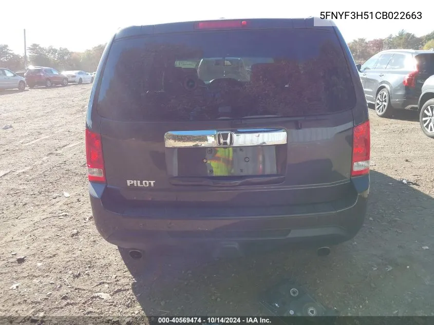 5FNYF3H51CB022663 2012 Honda Pilot Ex-L