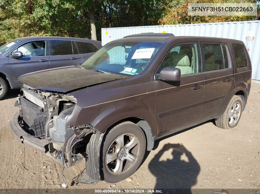 5FNYF3H51CB022663 2012 Honda Pilot Ex-L