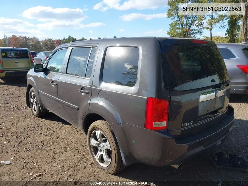 5FNYF3H51CB022663 2012 Honda Pilot Ex-L