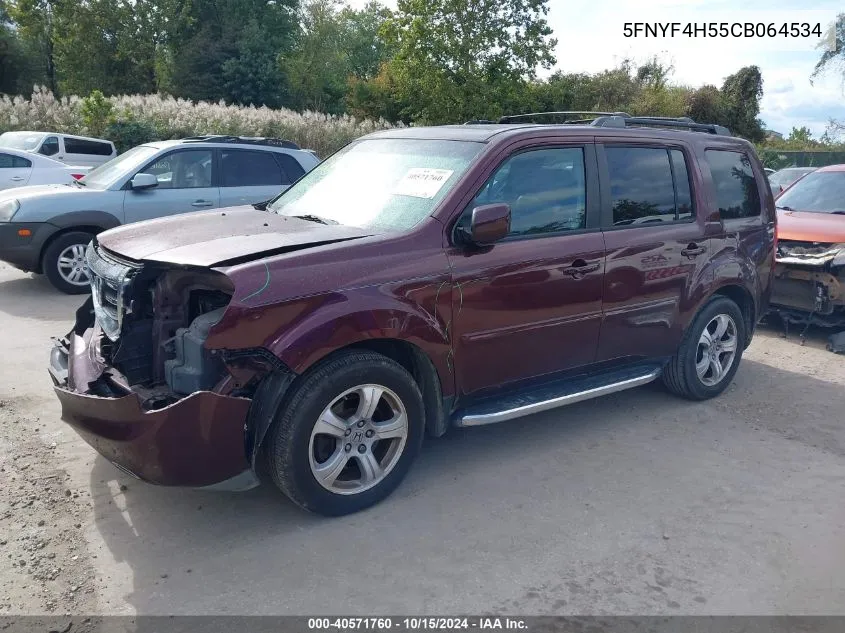 2012 Honda Pilot Ex-L VIN: 5FNYF4H55CB064534 Lot: 40571760