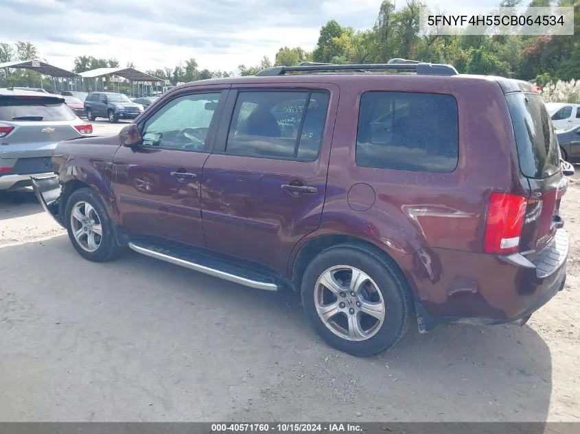 2012 Honda Pilot Ex-L VIN: 5FNYF4H55CB064534 Lot: 40571760