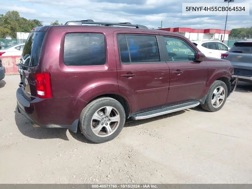 2012 Honda Pilot Ex-L VIN: 5FNYF4H55CB064534 Lot: 40571760