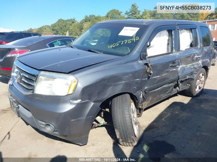 2012 Honda Pilot Ex-L VIN: 5FNYF4H55CB038273 Lot: 40577892