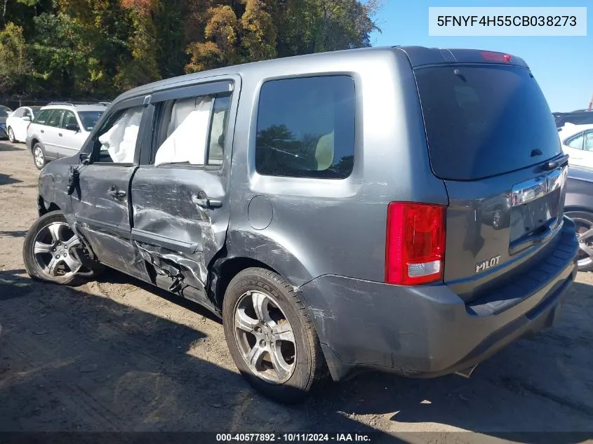 2012 Honda Pilot Ex-L VIN: 5FNYF4H55CB038273 Lot: 40577892