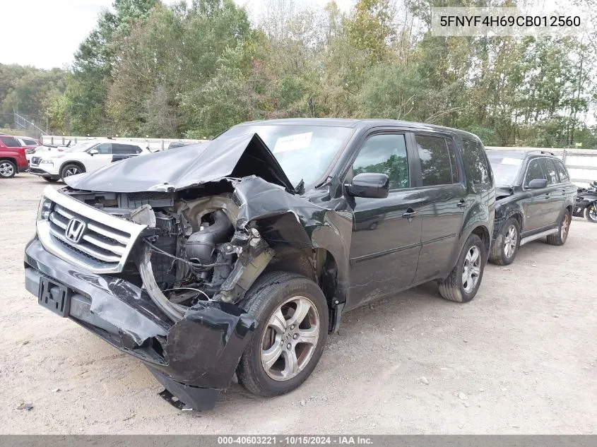 2012 Honda Pilot Ex-L VIN: 5FNYF4H69CB012560 Lot: 40603221