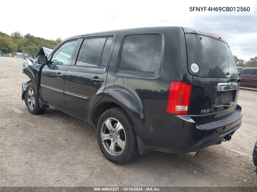 2012 Honda Pilot Ex-L VIN: 5FNYF4H69CB012560 Lot: 40603221