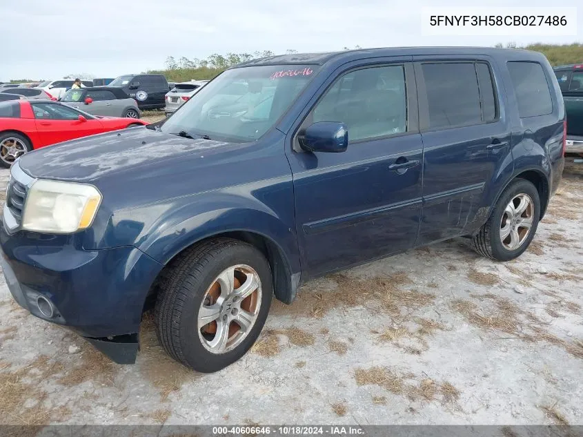 2012 Honda Pilot Ex-L VIN: 5FNYF3H58CB027486 Lot: 40606646