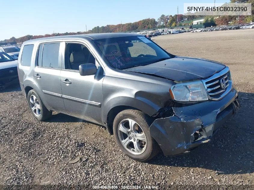 2012 Honda Pilot Ex-L VIN: 5FNYF4H51CB032390 Lot: 40626505