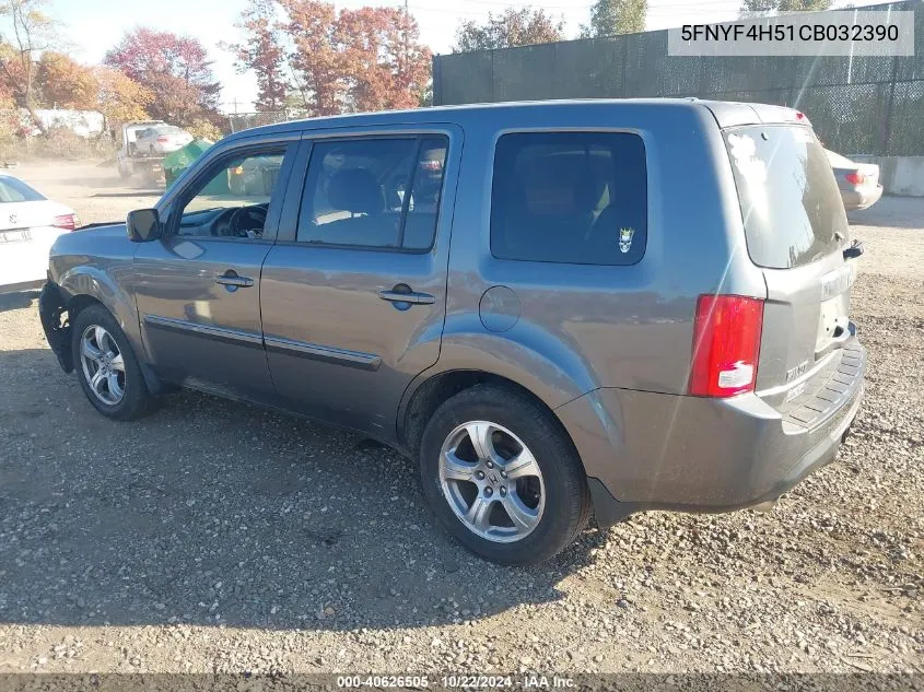 2012 Honda Pilot Ex-L VIN: 5FNYF4H51CB032390 Lot: 40626505