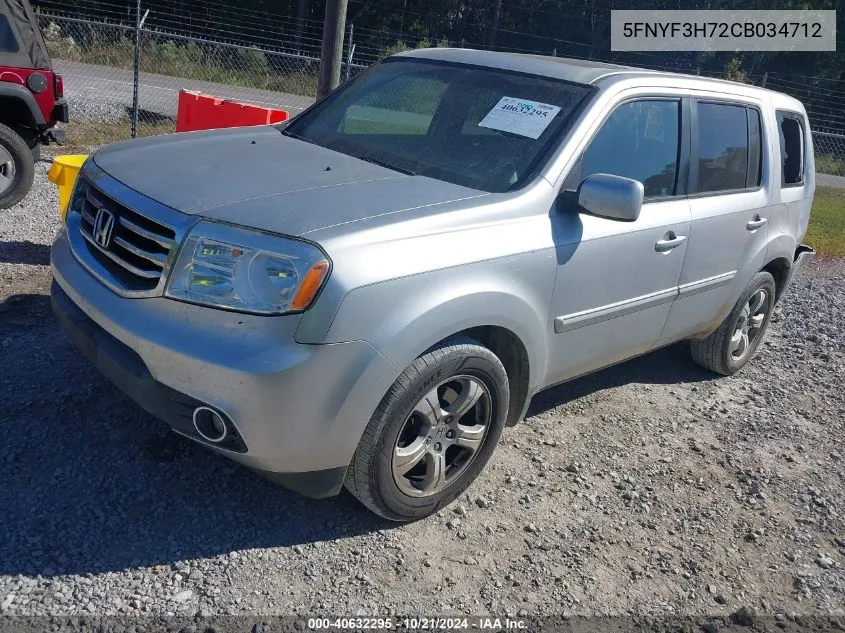 2012 Honda Pilot Ex-L VIN: 5FNYF3H72CB034712 Lot: 40632295