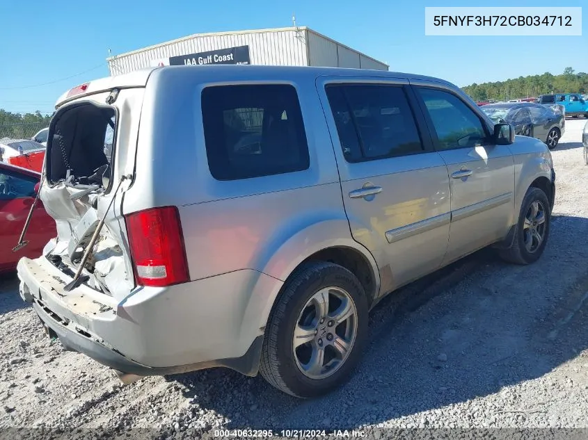 2012 Honda Pilot Ex-L VIN: 5FNYF3H72CB034712 Lot: 40632295