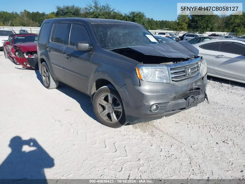 2012 Honda Pilot Ex VIN: 5FNYF4H47CB058127 Lot: 40636423