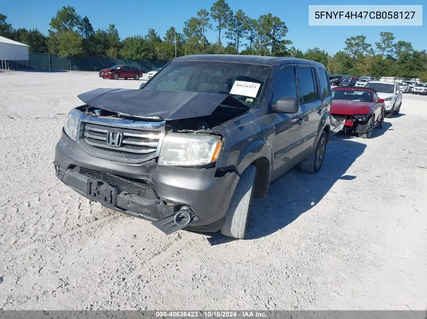 2012 Honda Pilot Ex VIN: 5FNYF4H47CB058127 Lot: 40636423