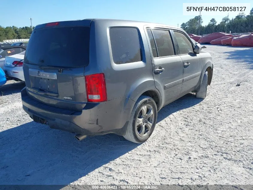 2012 Honda Pilot Ex VIN: 5FNYF4H47CB058127 Lot: 40636423