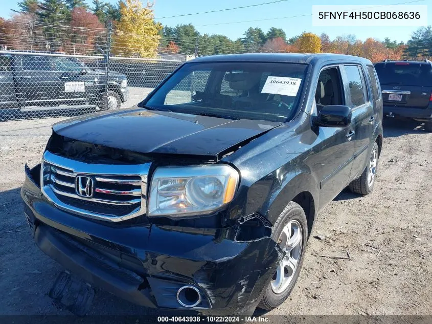 2012 Honda Pilot Ex-L VIN: 5FNYF4H50CB068636 Lot: 40643938