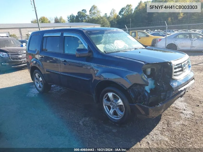 2012 Honda Pilot Ex VIN: 5FNYF4H41CB003303 Lot: 40654443