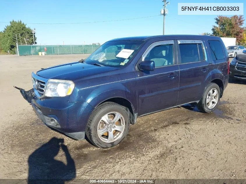 2012 Honda Pilot Ex VIN: 5FNYF4H41CB003303 Lot: 40654443