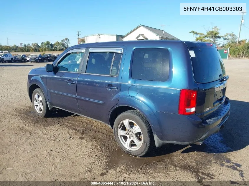 2012 Honda Pilot Ex VIN: 5FNYF4H41CB003303 Lot: 40654443