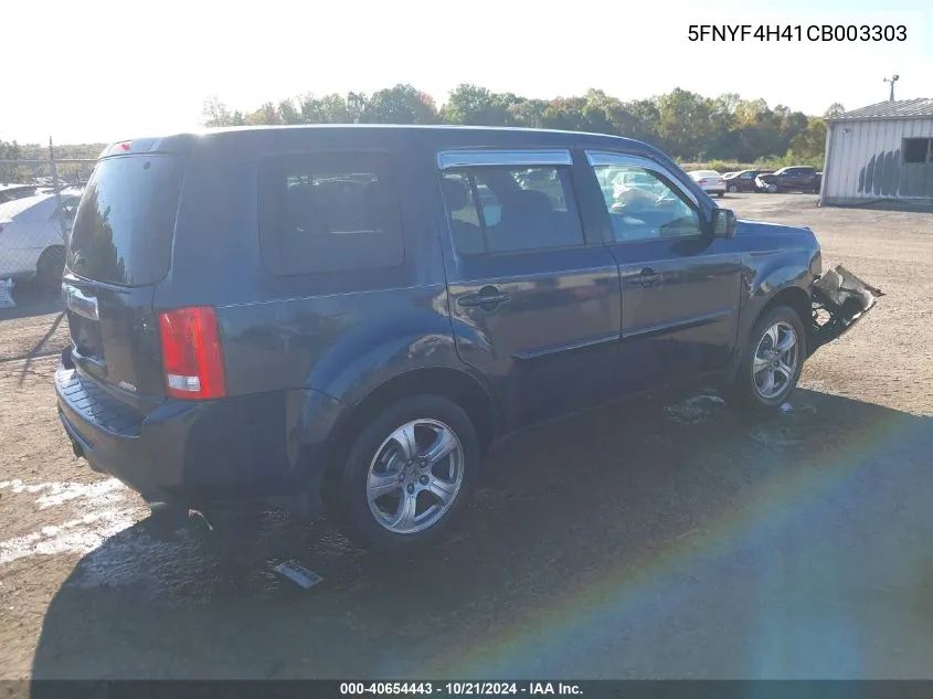 2012 Honda Pilot Ex VIN: 5FNYF4H41CB003303 Lot: 40654443