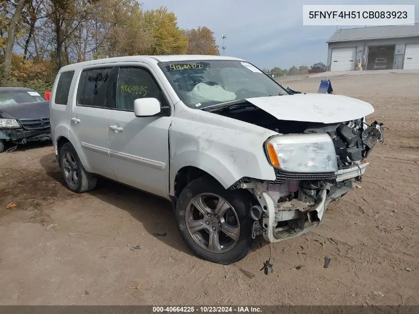 2012 Honda Pilot Ex-L VIN: 5FNYF4H51CB083923 Lot: 40664225