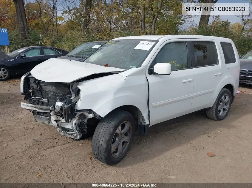 2012 Honda Pilot Ex-L VIN: 5FNYF4H51CB083923 Lot: 40664225