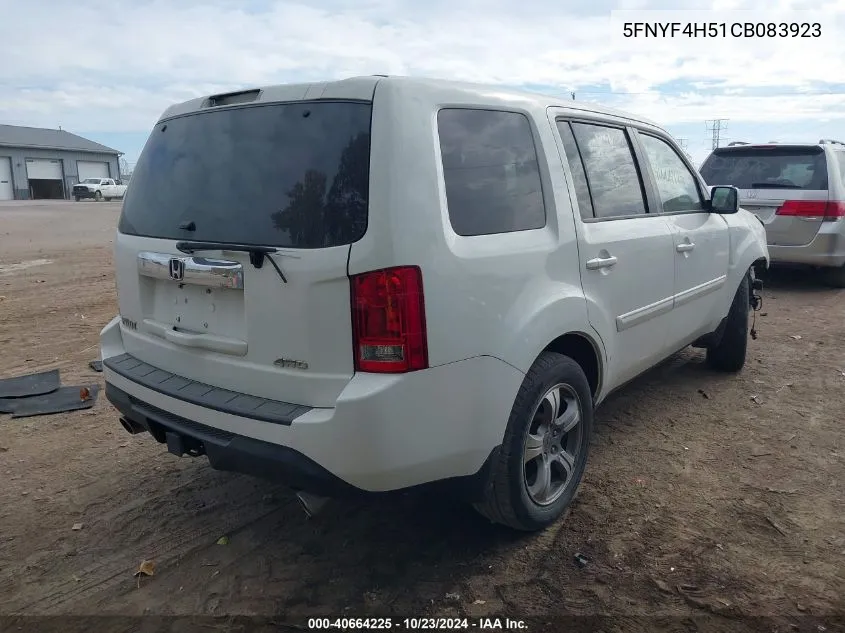 2012 Honda Pilot Ex-L VIN: 5FNYF4H51CB083923 Lot: 40664225