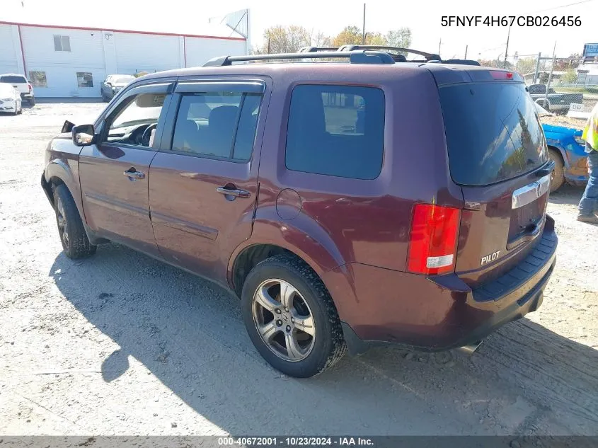 2012 Honda Pilot Ex-L VIN: 5FNYF4H67CB026456 Lot: 40672001