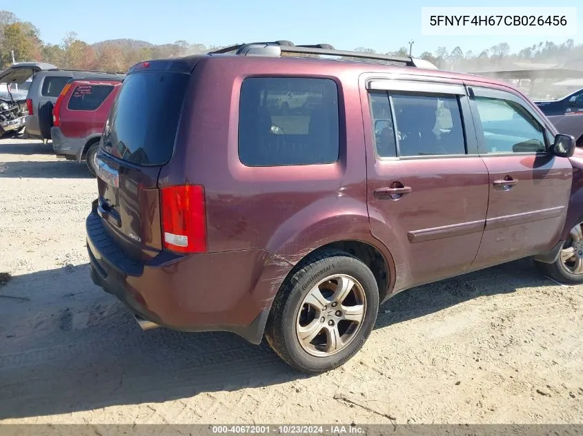 2012 Honda Pilot Ex-L VIN: 5FNYF4H67CB026456 Lot: 40672001