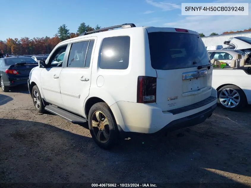 2012 Honda Pilot Ex-L VIN: 5FNYF4H50CB039248 Lot: 40675862