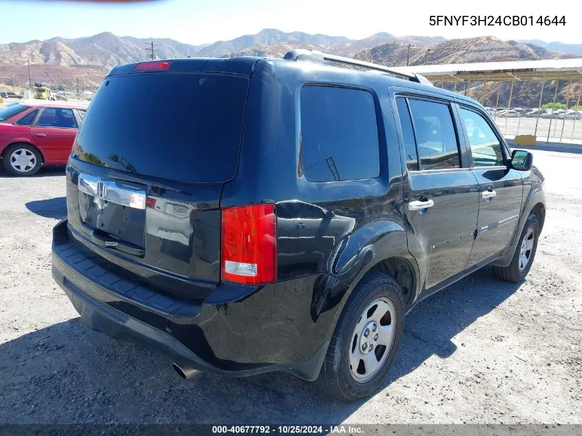 2012 Honda Pilot Lx VIN: 5FNYF3H24CB014644 Lot: 40677792