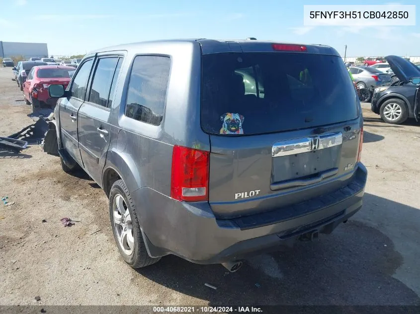 2012 Honda Pilot Exl VIN: 5FNYF3H51CB042850 Lot: 40682021