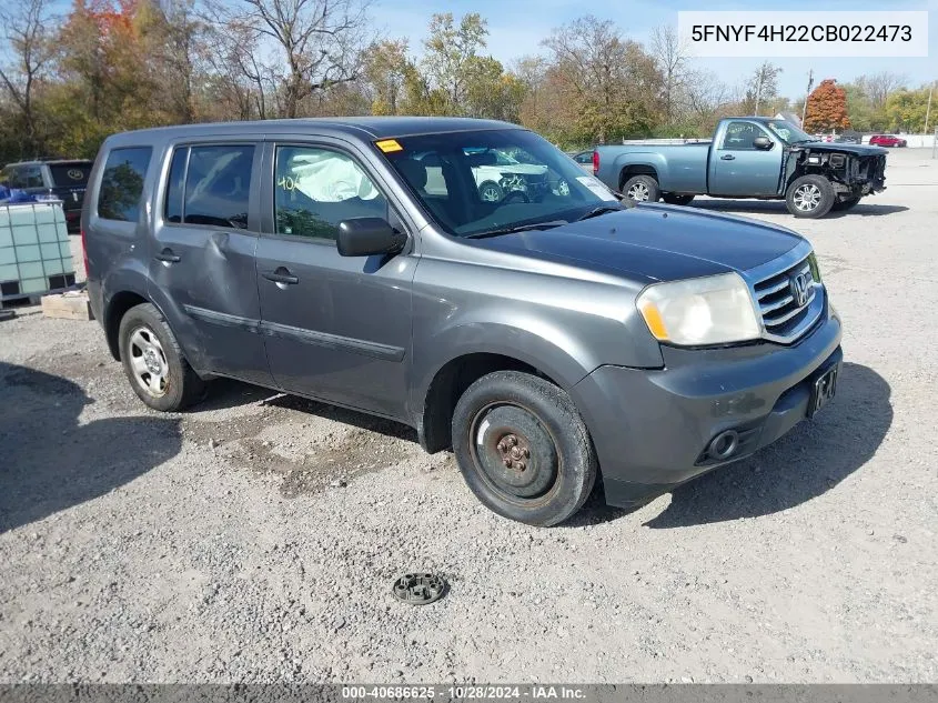 2012 Honda Pilot Lx VIN: 5FNYF4H22CB022473 Lot: 40686625