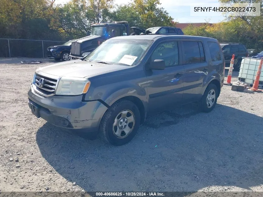 2012 Honda Pilot Lx VIN: 5FNYF4H22CB022473 Lot: 40686625